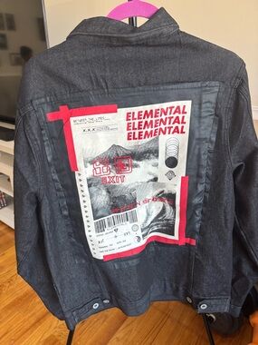 Brooklyn Cloth Men’s Black Elemental Denim Jacket with Red & White Back Patch M